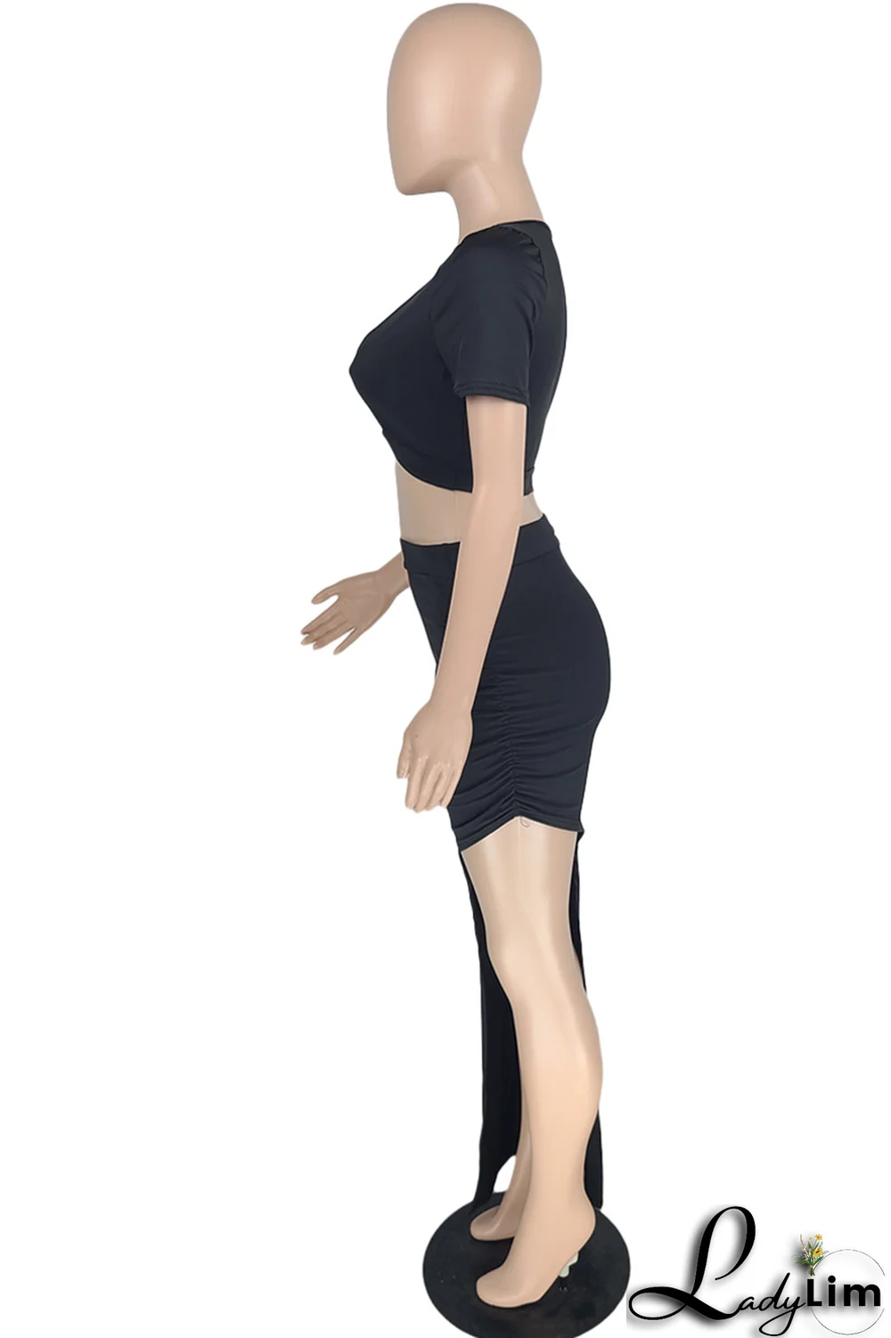 Light Blue Sexy Solid Split Joint V Neck Short Sleeve Two Pieces