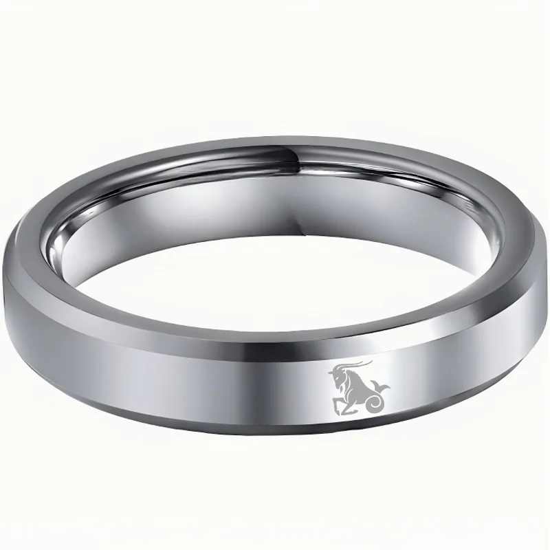 Sliver Edges and Laser Etched Wedding Bands Comfort Fit Mens Womens Sliver Capricorn Tungsten Carbide Rings 4MM 6MM 8MM Width