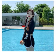 Korean Long Sleeve Rashguard Swimwear Women Print Swimsuit Surfing Suit Diving Conservative Sporty Boxer Two Piece Bikini Set