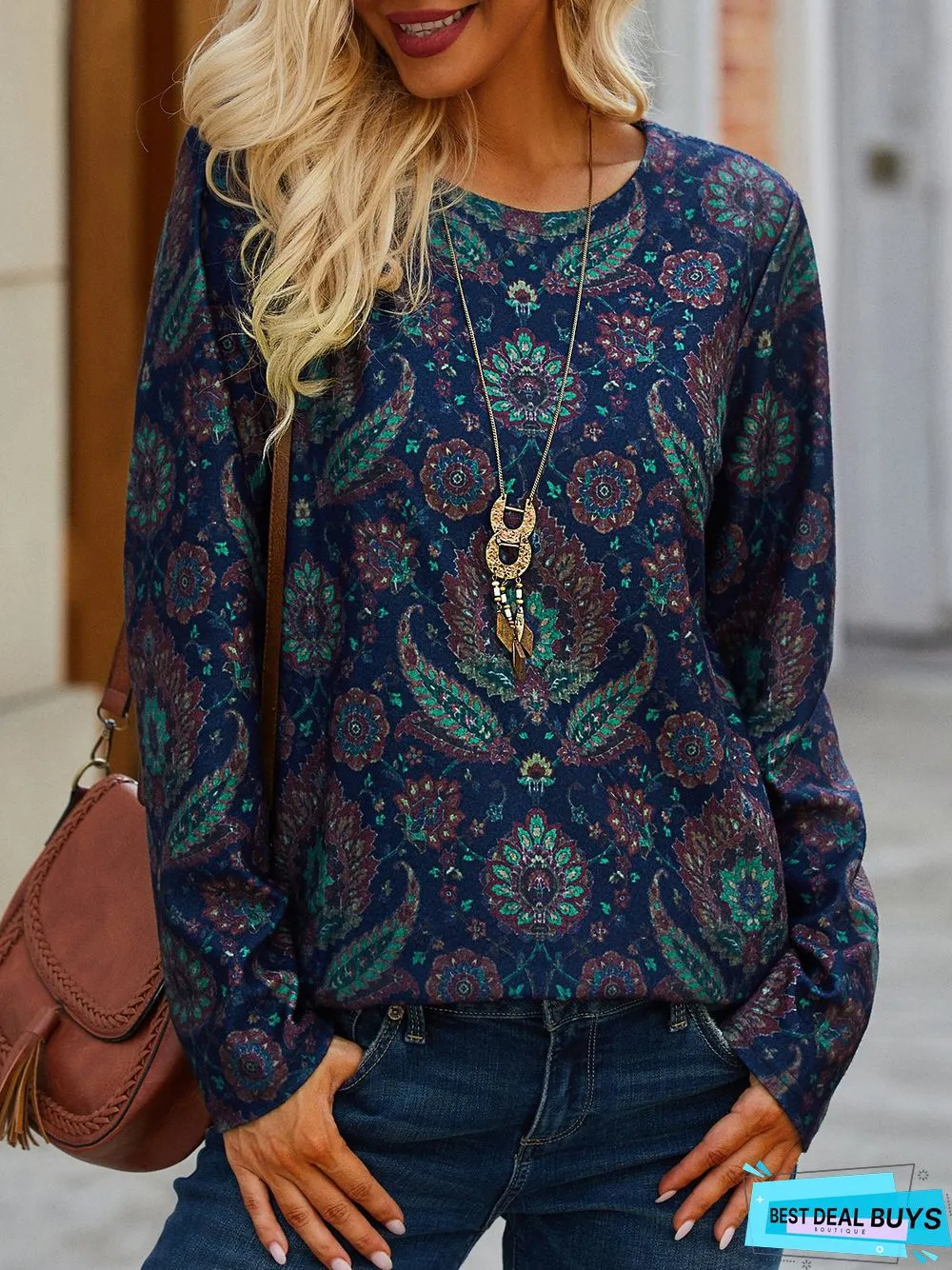 Casual Floral Long Sleeve Top