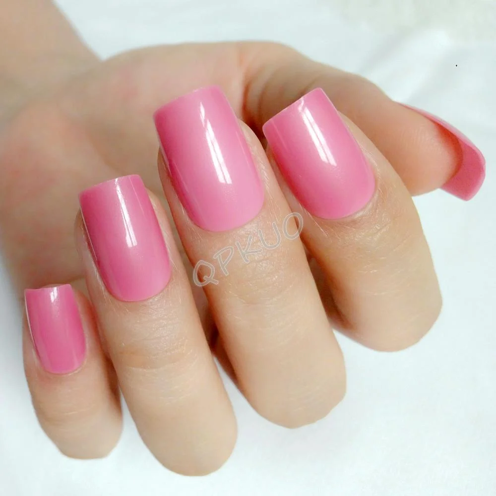 24Pcs Long Square Press On Fake Nails With Jelly Glue Shiny White Artificial False Fingernail Tip DIY Manicure Tools-Nail Inspo