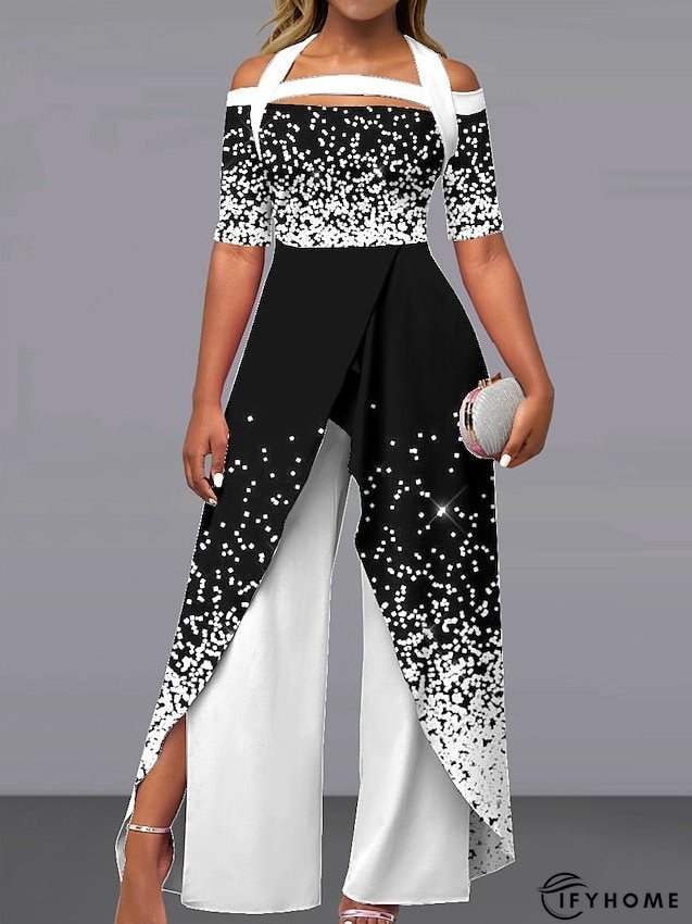 Women's Jumpsuit Print Gradient Off Shoulder Elegant Party Wide Leg Regular Fit Short Sleeve White Pink Royal Blue | IFYHOME