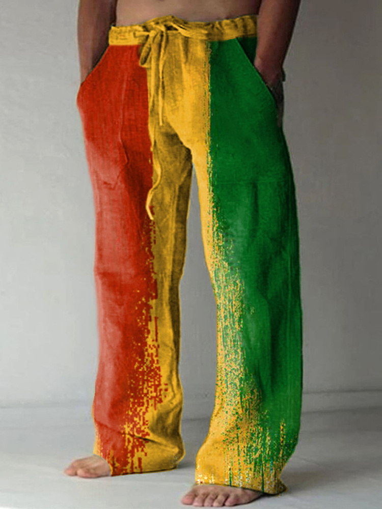 Comstylish Reggae Print Linen Blend Casual Pants
