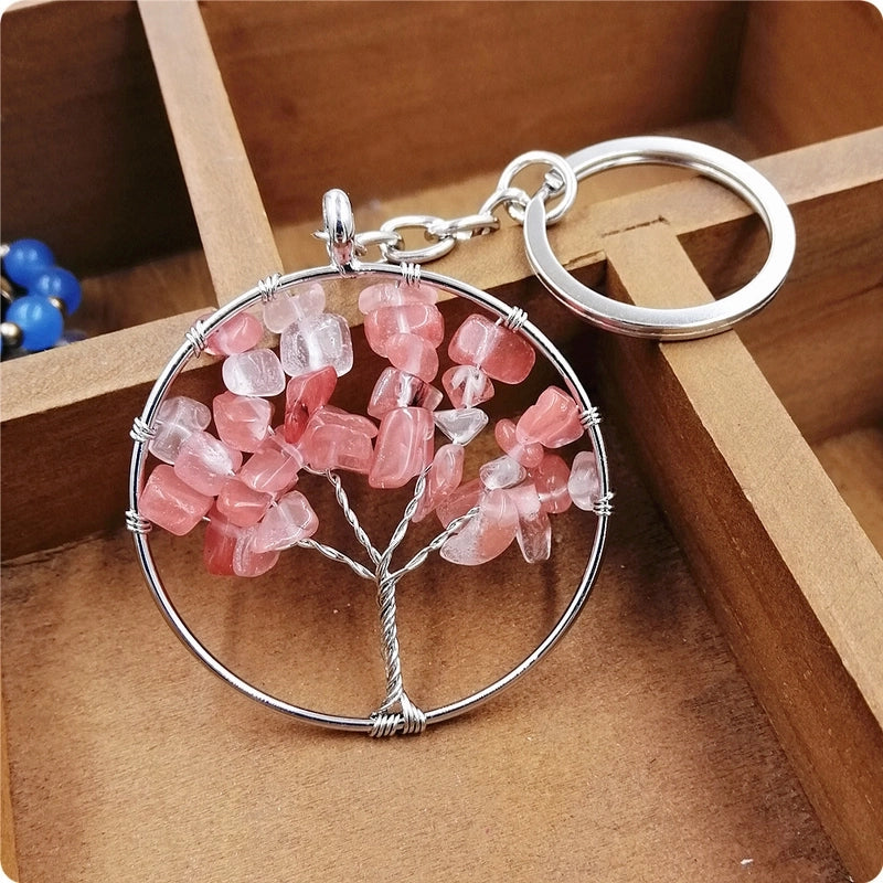 Elegant Minimalist Life Tree Crystal Copper Plating Keychain