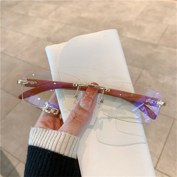 Kakacloud Rectangle Fashion Rimless Sunglasses For Women Men Wooden Frame Eyewear Luxury Brand Design Gangster Traveling Glasses