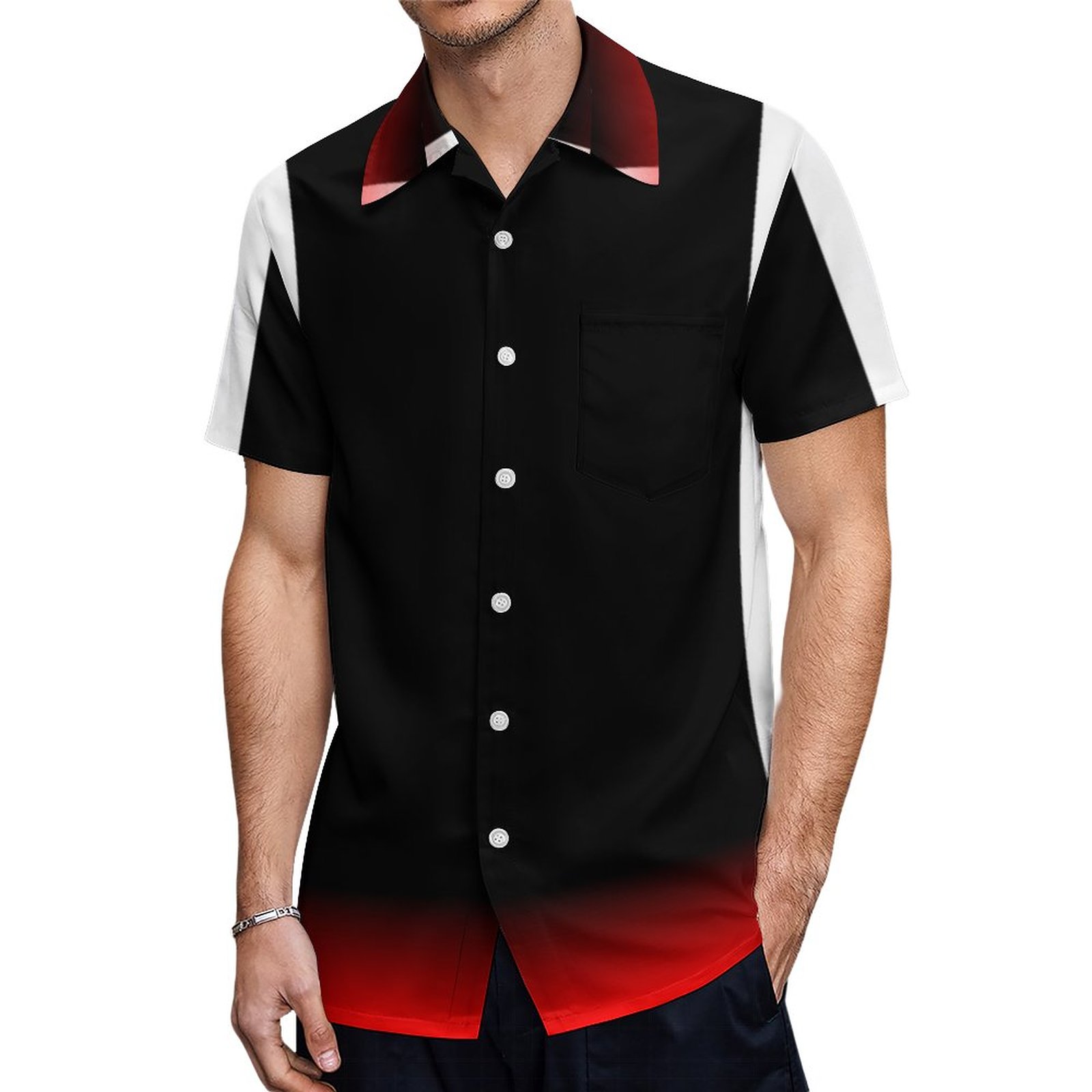 Simple White Stripe On Black With Red And T T Text Hawaiian Shirt Mens Button Down Tropical Hawaii Beach Shirts