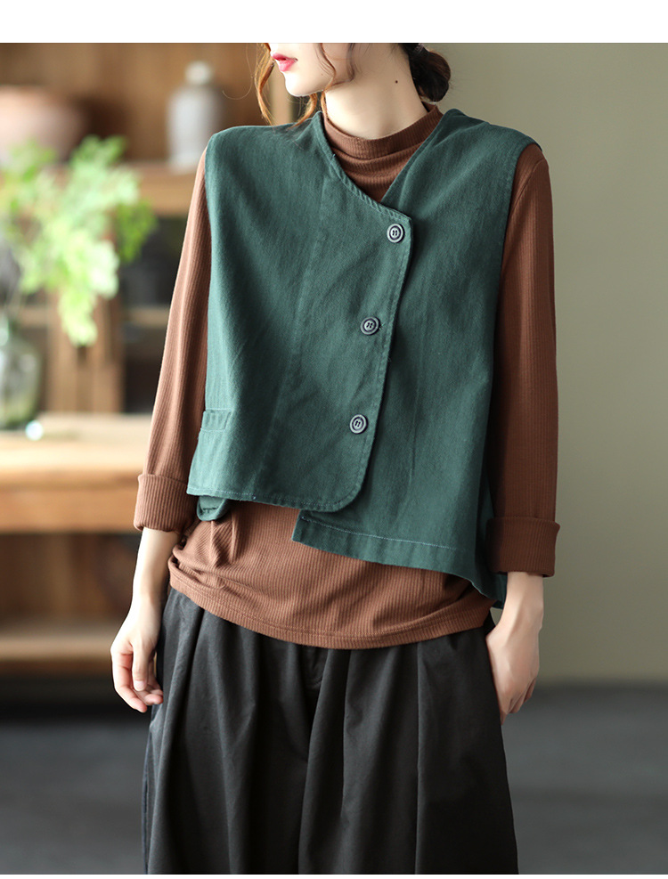 Retro Sleeveless Loose Solid Color Vest
