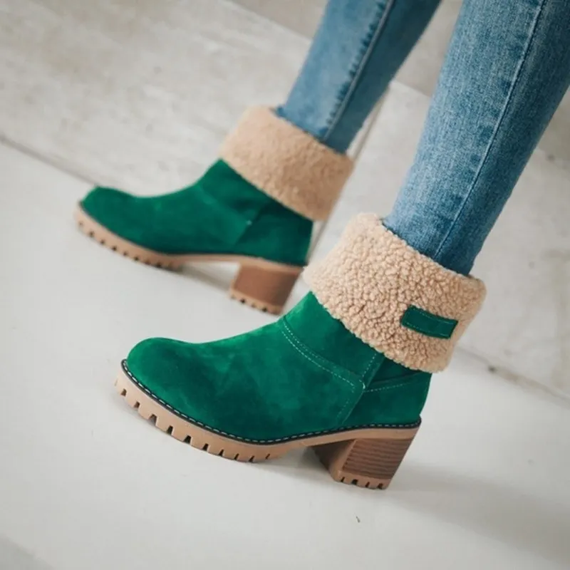Breakj Breakj 2025 Autumn And Winter Mid-Boul Thick Heel Overslip Snow Boots 43-Yard Cotton Shoes