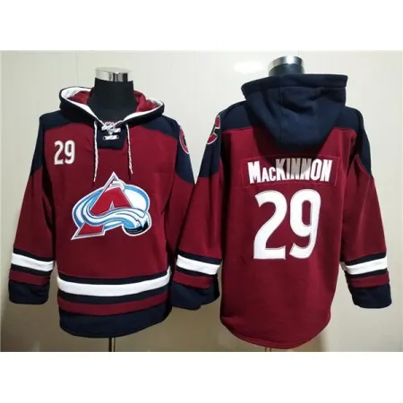 Men's Colorado Avalanche #29 Nathan MacKinnon Burgundy All Stitched Sweatshirt Hoodie LII3