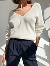 Casual V-Neck Loose Long Sleeve Solid Color Sweater