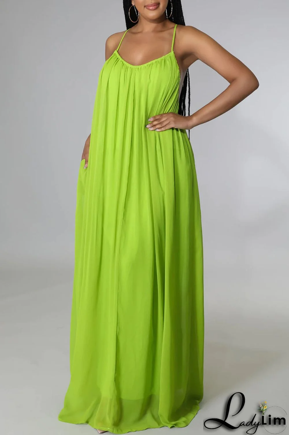 Orange Red Casual Solid Split Joint Backless Spaghetti Strap Sling Dress Dresses