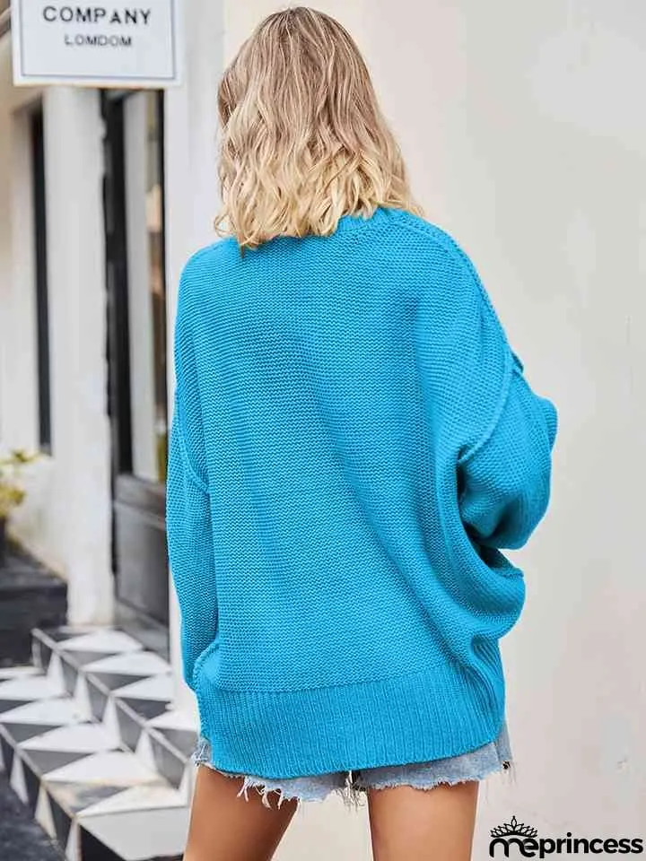 V-Neck Ribbed Dropped Shoulder Knit Top