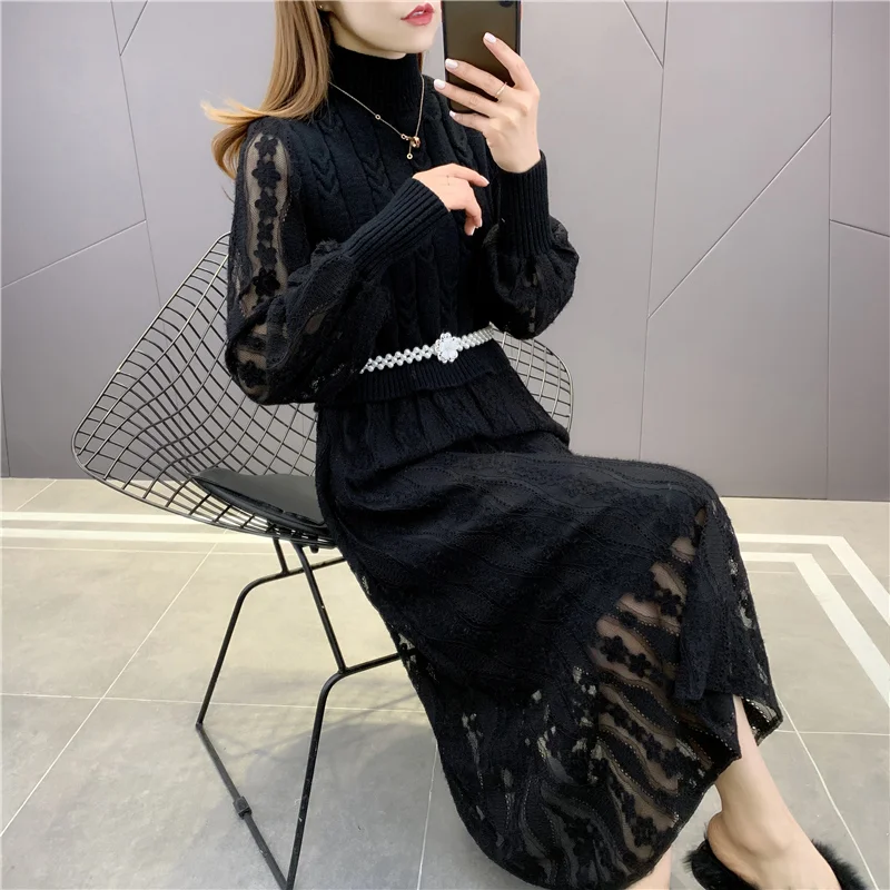 Room 192495 5 5 row 2 lower] real shot half high collar medium length lace dress 86