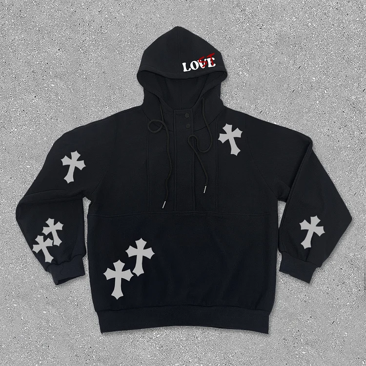 🔥😵‍💫 Cross'You'Re Lost Without Me' Waffle High Quality Single Breasted Drawstring Hoodie