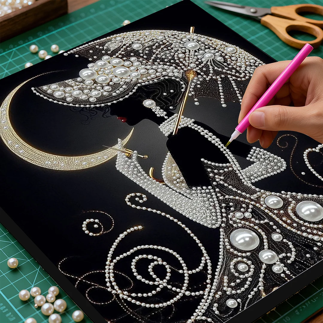Elegant Lady - DIY Pearl Diamond Art Kit With Frame 30*30cm