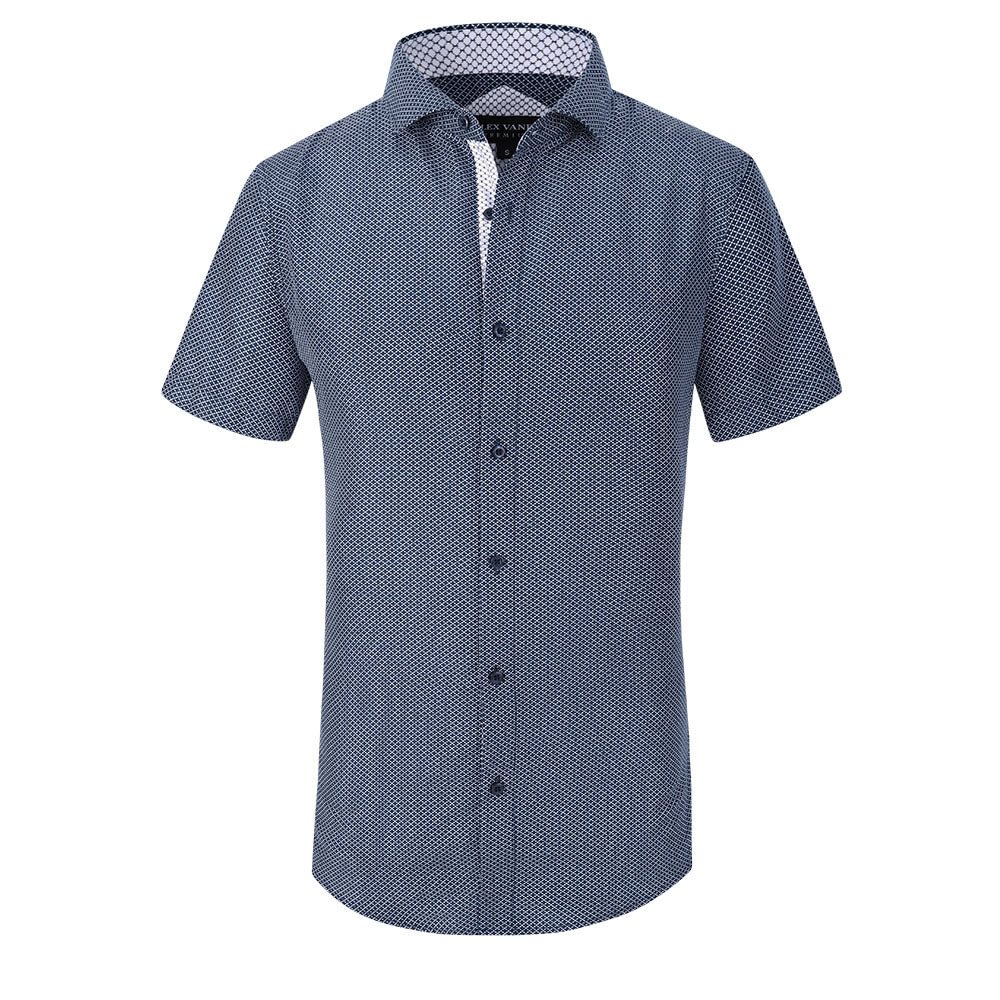 Men's Microfiber Casual Short Printed Shirt Cyan Alex Vando Fashion