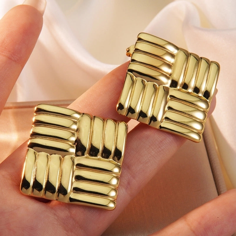 1 Pair Minimalist Classic Style Commute Square Stripe 304 Stainless Steel Imitation Gold  Ear Studs