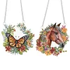 (US Only)2pcs Butterfly Horse 2D Flat DIY Diamond Art Pendant Wall Decor for Home