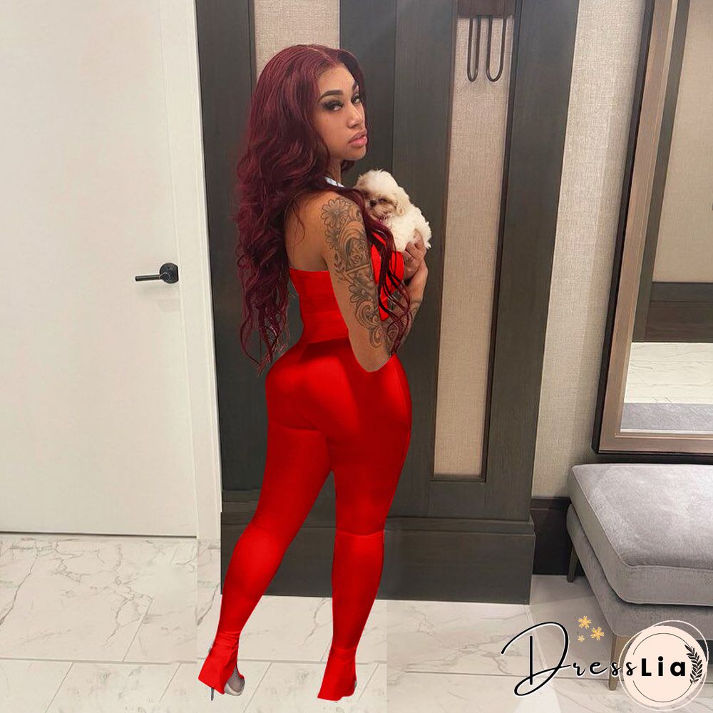 Women Solid Color Sportswear Sleeveless Halter Bodycon Jumpsuits