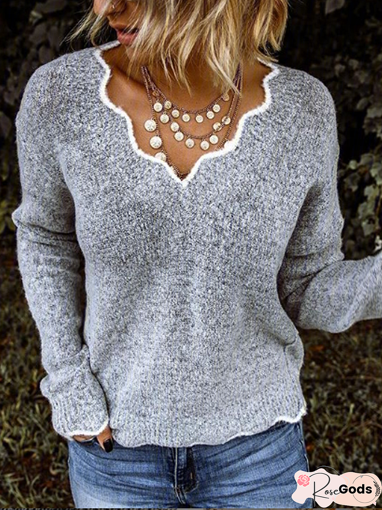 Women Casual Solid Long Sleeve V Neck Sweaters