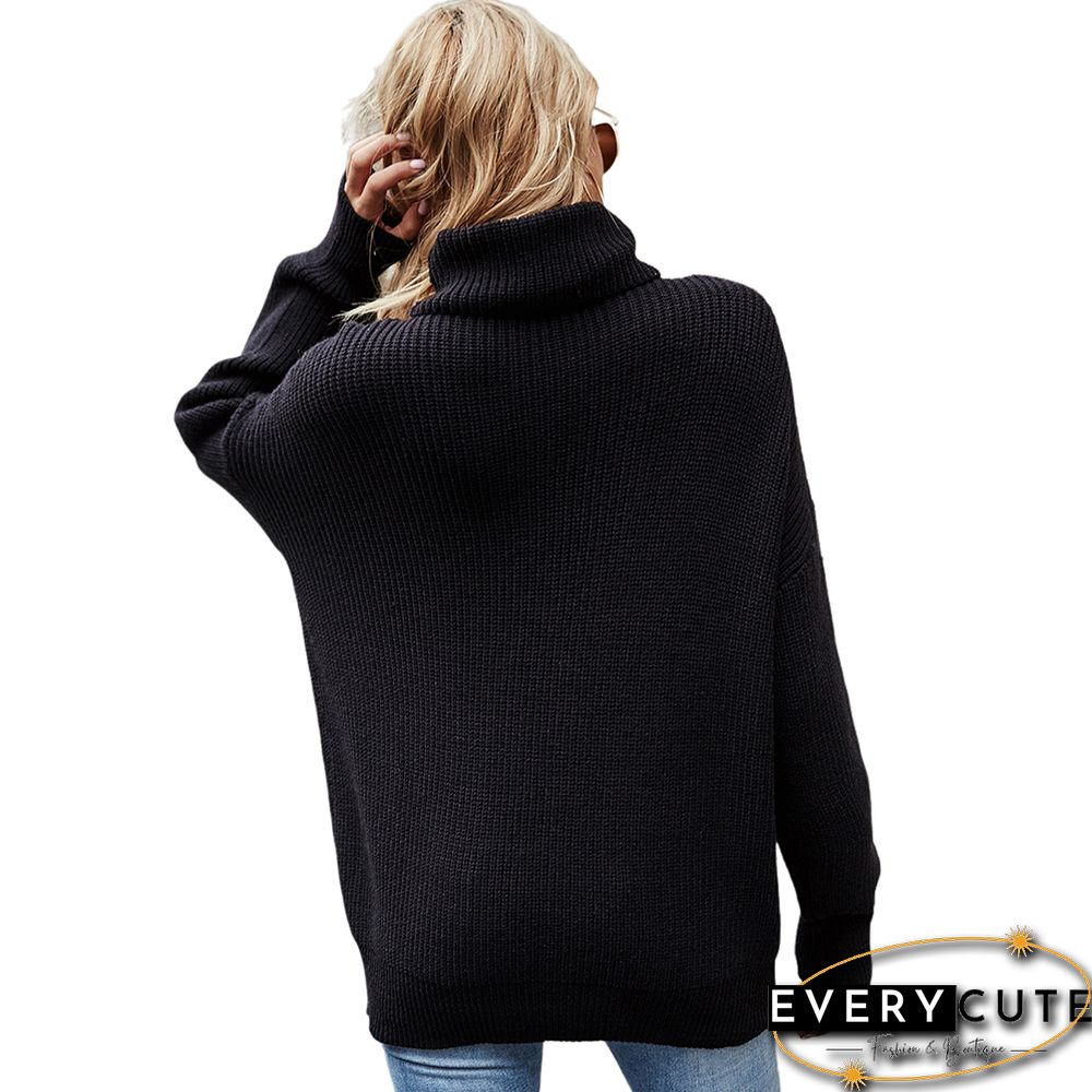 Solid Black High Collor Loose Style Pullover
