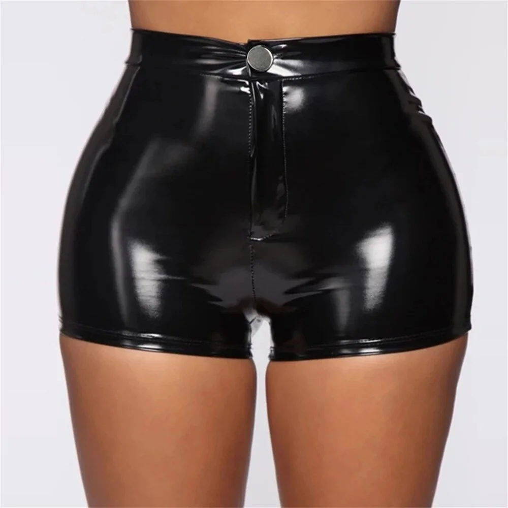 Uaang Black PU casual fashion summer shorts women clothing goth faux leather high waisted womens shorts y2k hot woman short pants