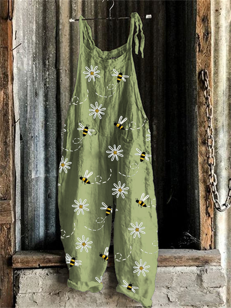 Flying Bees & Daisies Embroidery Pattern Jumpsuit