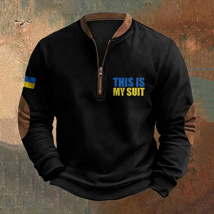 Simpfit Sweatshirt mit Reißverschluss für Herren mit „This Is My Suit Ukraine“-Aufdruck