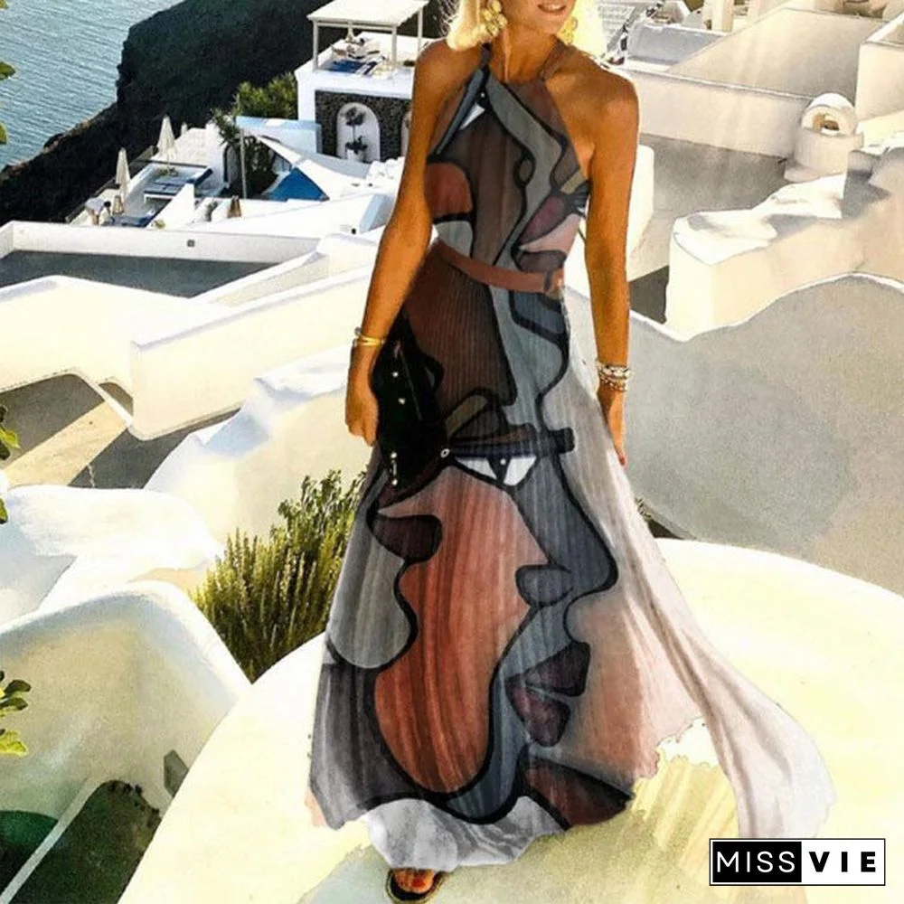 Halter Abstract Printed Beach Dress