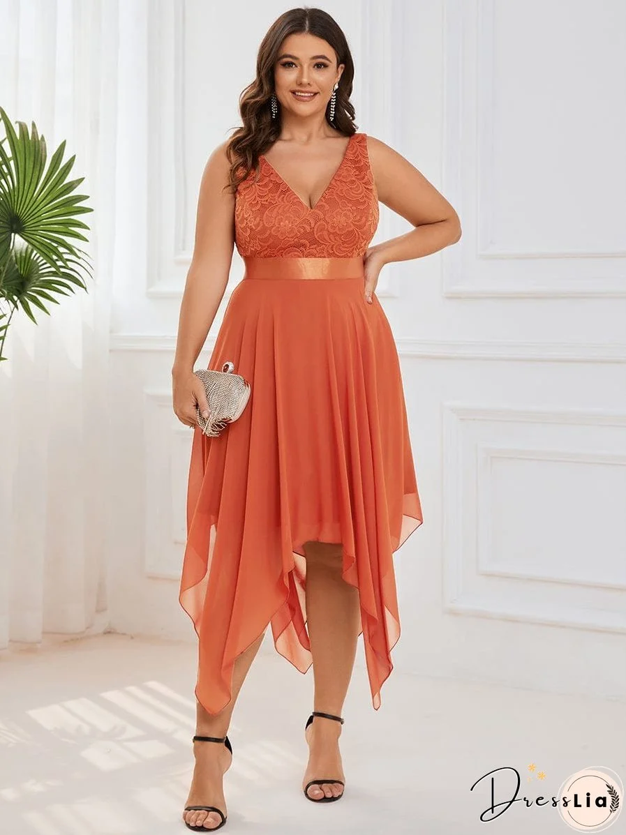 Captivating Deep V Neck A-line Sleeveless Dress with Asymmetrical Hem