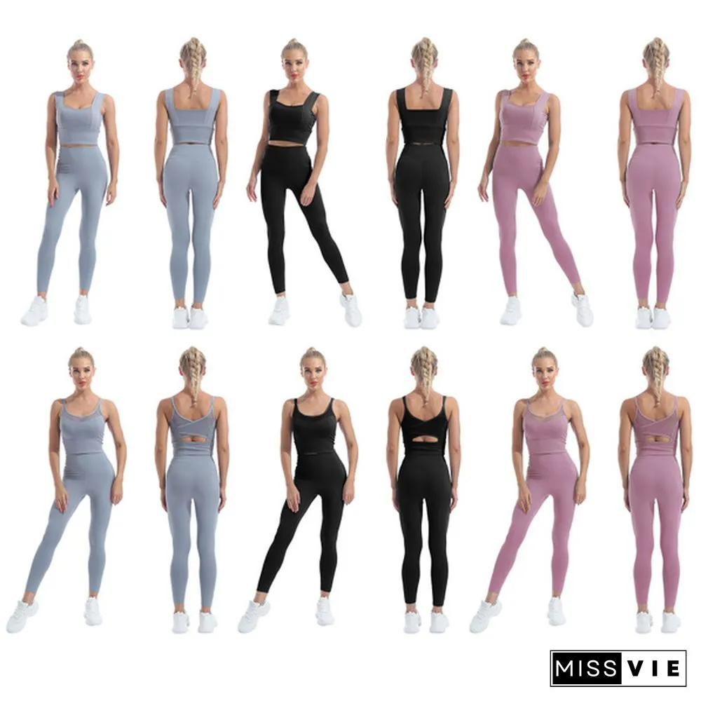 Women's Workout Outfit 2 Pieces Yoga Leggings with Sports Bra Gym Clothes Set