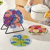 4PCS Diamond Painted Wooden Flower Placemats Insulated Dish Mats Comes with Mats