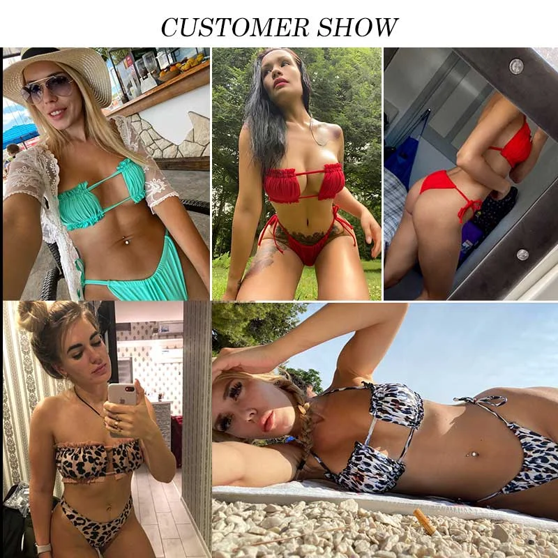 Peachtan Sexy pink swimwear women bathing suit Bandeau bikinis 2021 mujer Micro swimsuit female Push up two-piece suit summer