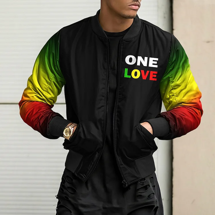 Wearshes Men'S ONE LOVE Stand-Up Collar Casual Jacket