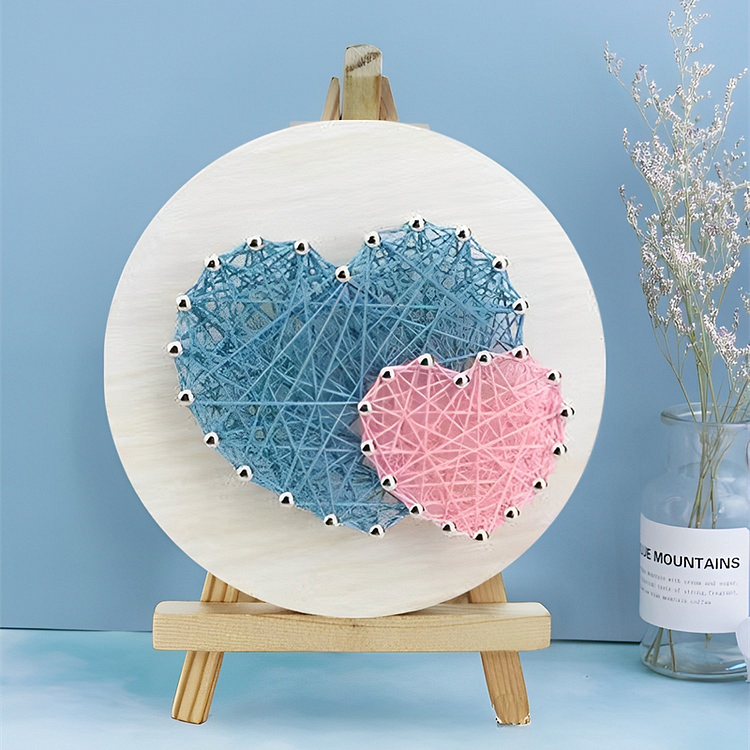String Art - Double Blue and Pink Hearts