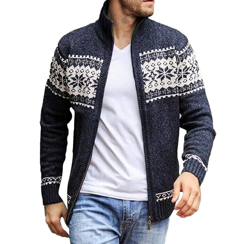 Men's Vintage Christmas Jacquard Stand Collar Cardigan