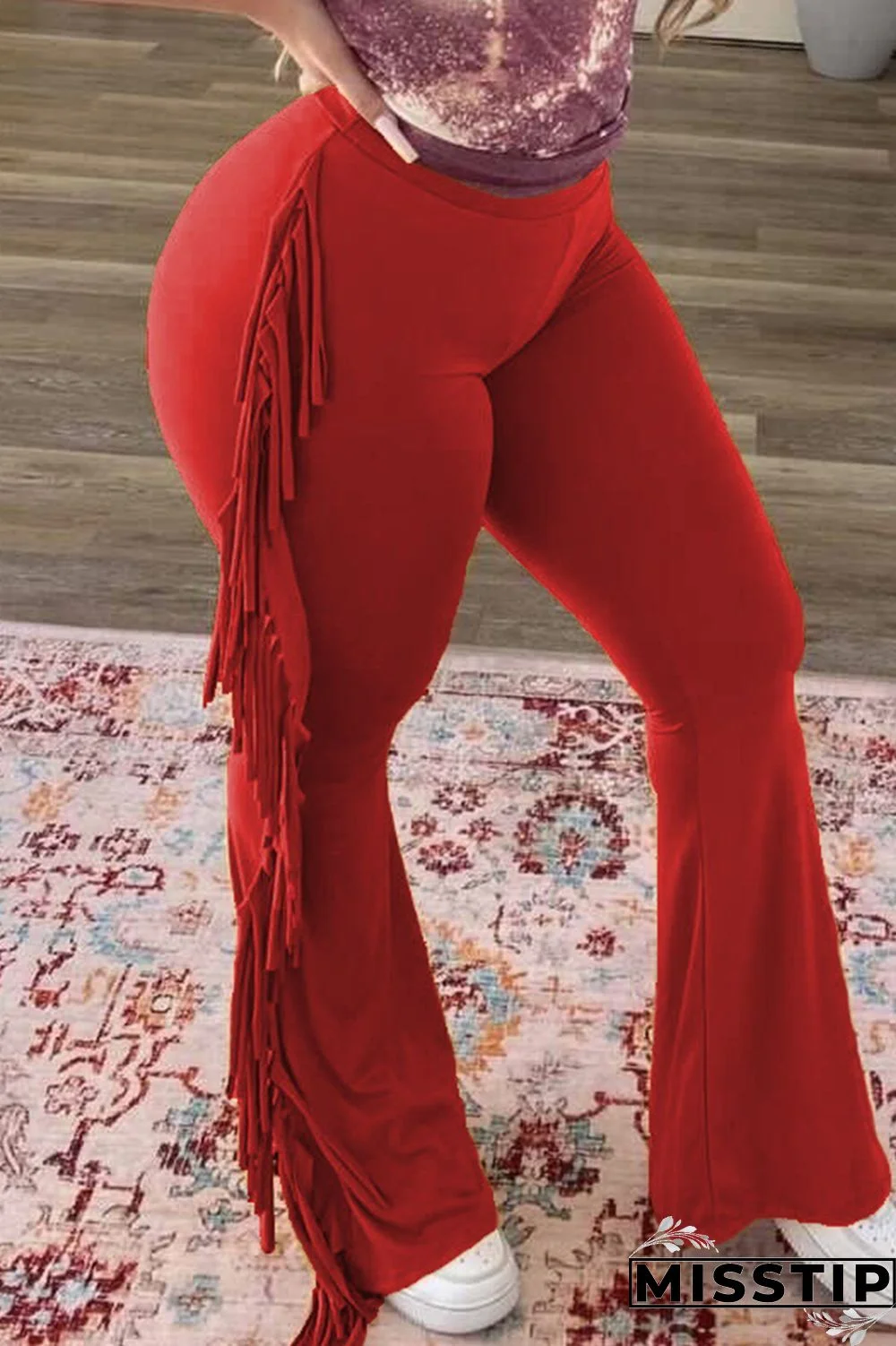 Yellow Fashion Casual Solid Tassel Patchwork Skinny Mid Waist Speaker Trousers