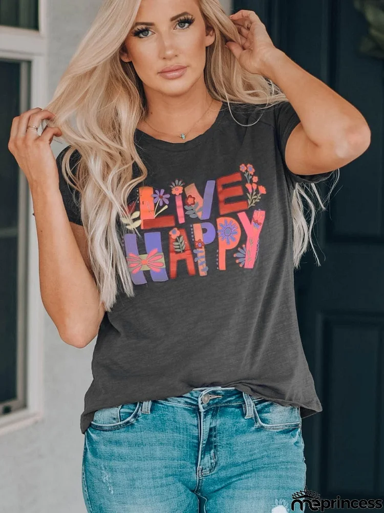 LIVE HAPPY Floral Graphic Tee