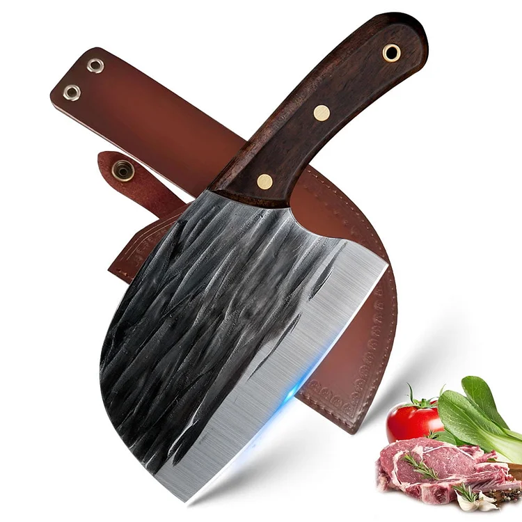 6" Full Handle Sharp Serbian Chef's Knife, High Carbon Steel Carving Knife with Leather Sheath