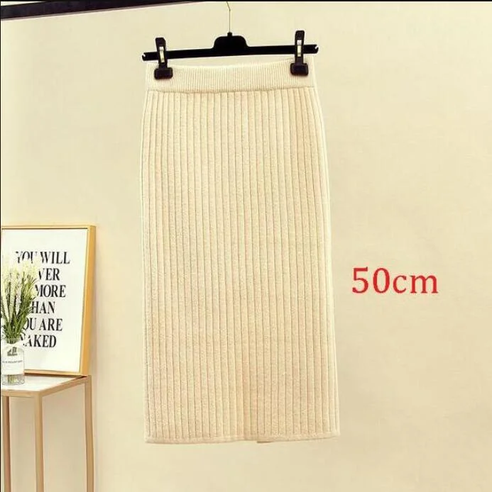 2020 Women's Spring Pencil Knitted Skirt High Waist Warm Elegant Knitting Ribbed Party Skirt Black Solid Ladies Office Skirts