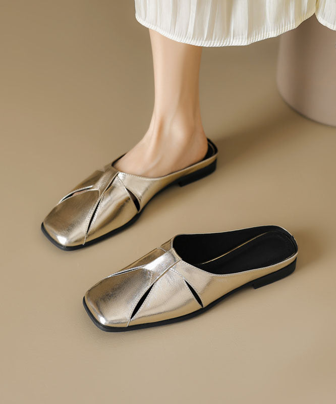 VCSHOES Slide Sandals Hollow Out Splicing Gold Faux Leather