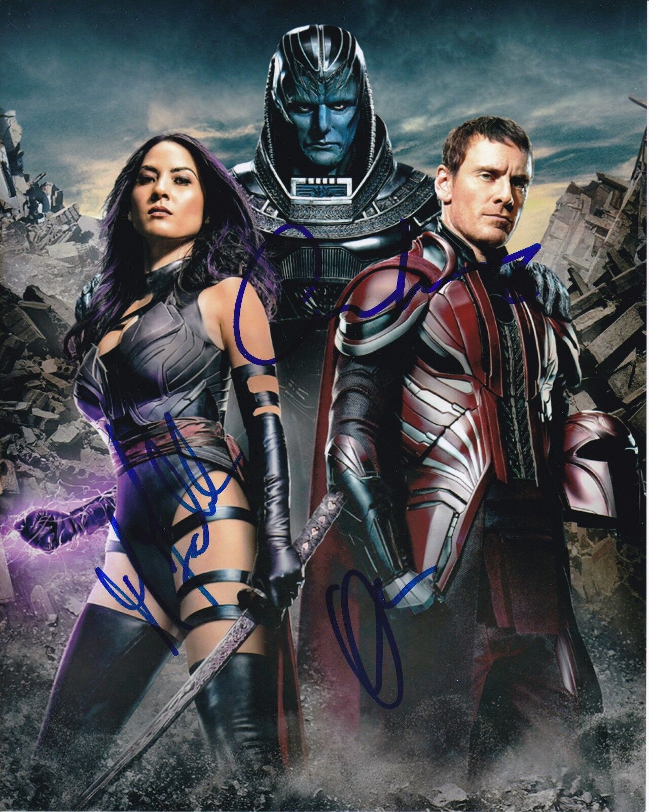 MICHAEL FASSBENDER OSCAR ISAAC OLIVIA MUNN autographed X-MEN APOCALYPSE Photo Poster painting