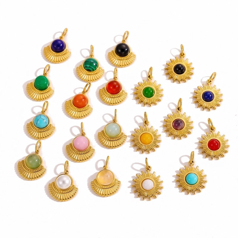 1 Piece 304 Stainless Steel Natural Stone Sun Pendant Jewelry Accessories