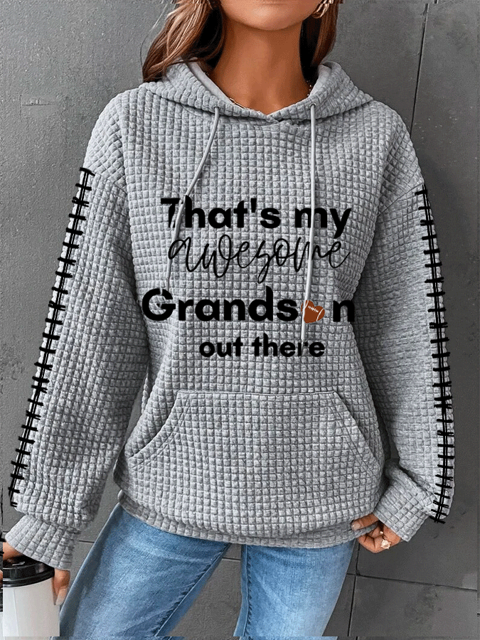 Women's That's My Grandson Out There Football Lover Casual Waffle Hoodie socialshop