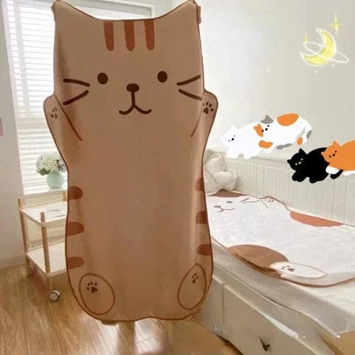 Cute Brown Kawaii Happy Cat Blanket ON77