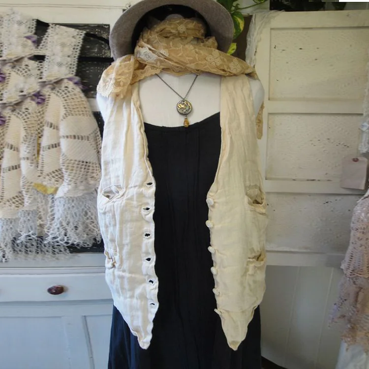 Women's Vintage Button Linen Blend Casual  Vest