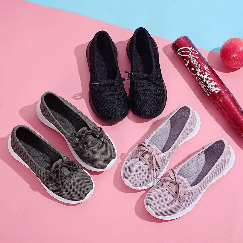 Yyvonne for Women 2022 New Women Work Shoes Comfortable Soft Breathable Mesh Casual Women Sneakers Lace Up Flats Zapatos De Mujer