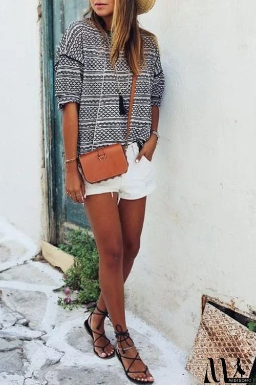 MidiSono - Geometric Printed Long Sleeve T-shirt