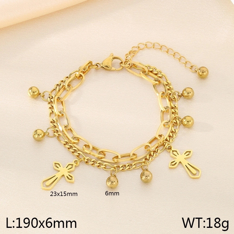 Elegant Minimalist Streetwear Cross 304 Stainless Steel 18K Gold Plated Bracelets In Bulk