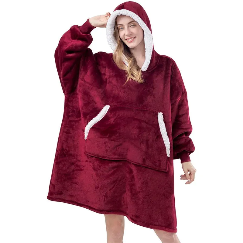 Wearable Blanket Men Women Giant Oversize Hoodie Sweatshirt Sweat Hooded Winter Bathrobe Blanket Sherpa Fleece Outwears